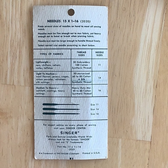 Singer Sewing Machine Needles Style 2020 Size 16 vintage - Picture 2 of 2